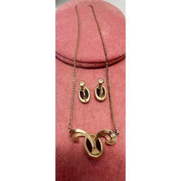 Vintage Van Dell 12K GF Cameo Lady Black Onyx Glass Necklace with Earrings - Picture 10 of 14